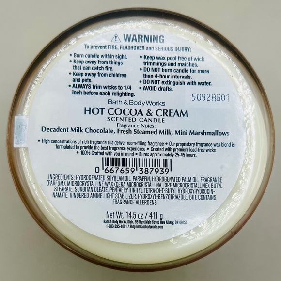 Bath & Body Works HOT COCOA AND CREAM 3 Wick Holiday Candle In Box NEW - Picture 7 of 7